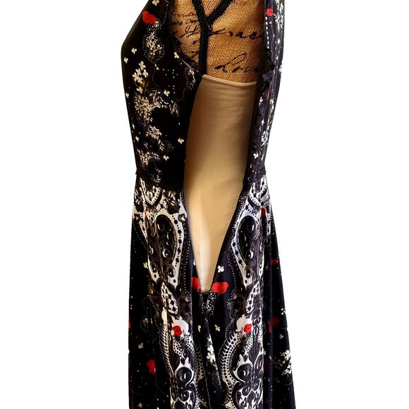 Piccione Piccione by Silvian Heach Black Floral Midi Sleeveless Dress Sz L - Picture 8 of 16